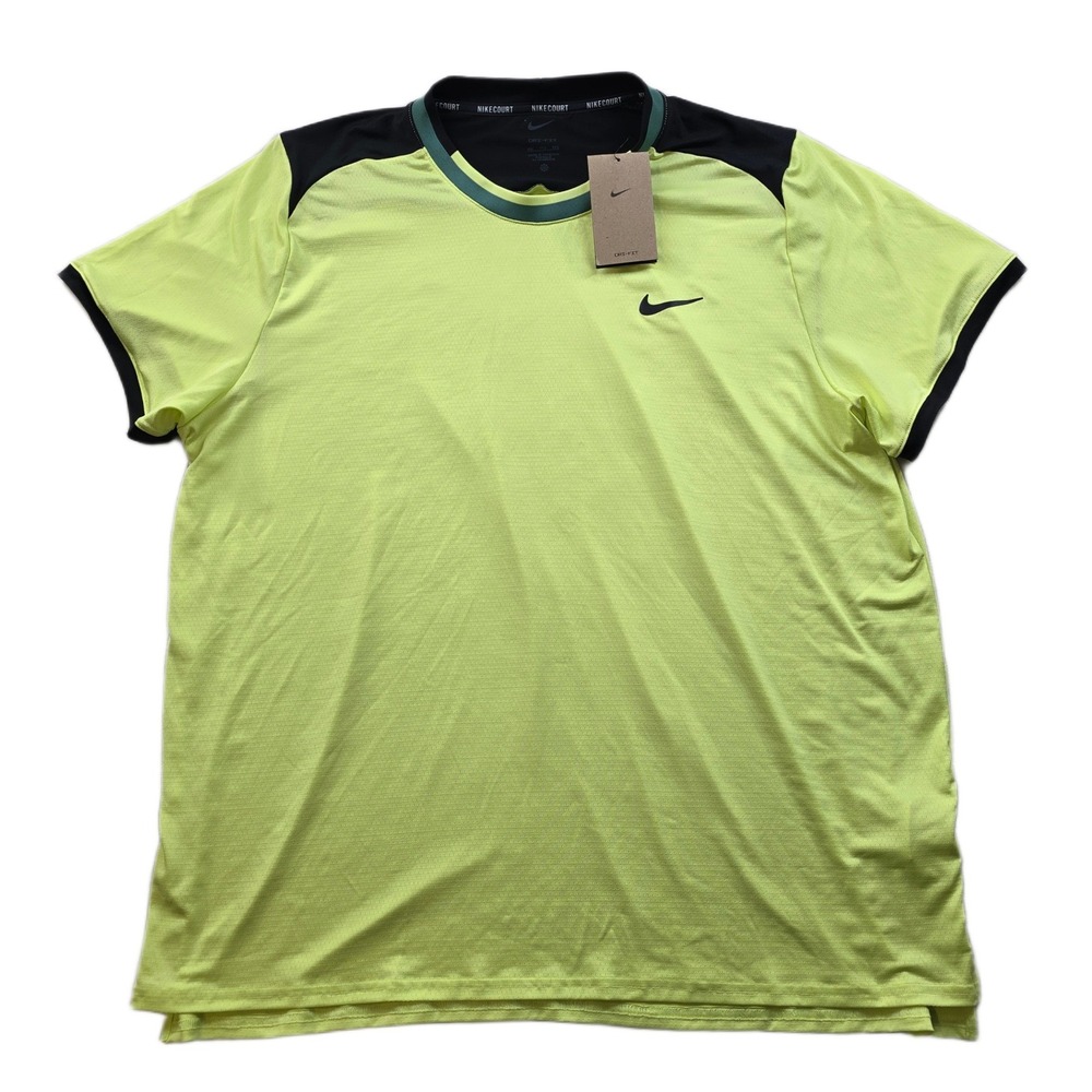 NikeCourt Tennis Top Mens 2XL Lime Green‎ Black FD5320-736 Dri-FIT Advantage NEW